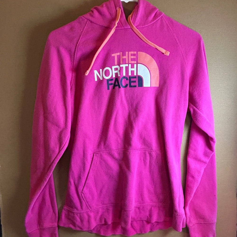 The North Face Pink Womens Hoodie Pullover Logo Graphic Drawstring Hood M